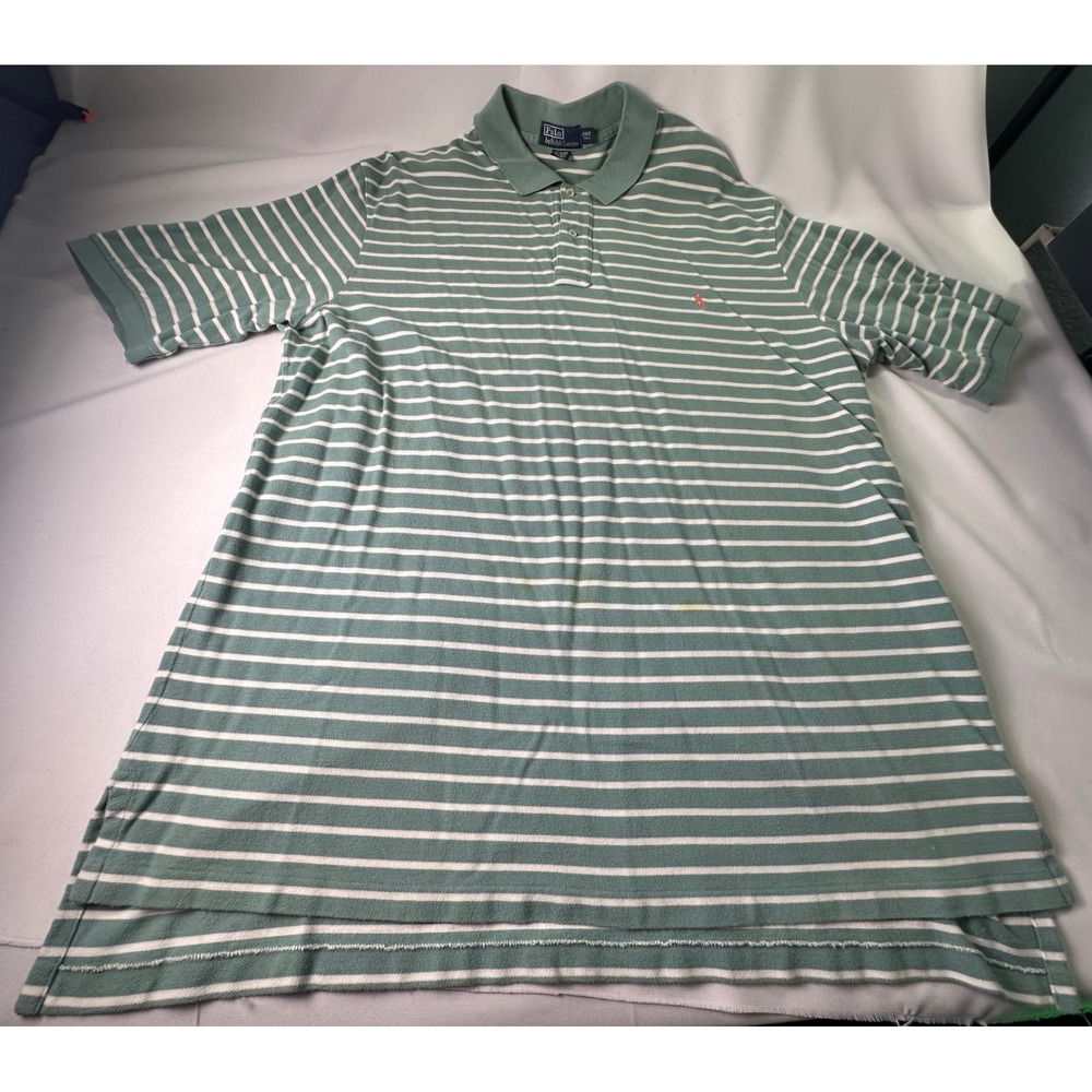 Polo Ralph Lauren Green Striped Golf‎ Polo Shirt Classic Fit Pony Mens 2XLT Tall